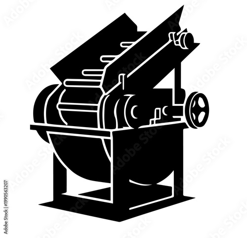 Vintage Grain Thresher Agricultural Machine Silhouette Vector Illustration Retro Farm Harvesting Equipment Line Art Icon for Traditional Agribusiness Design