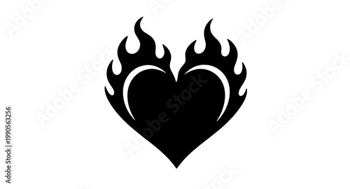 flaming heart, heart on fire, love symbol, passion icon, burning heart, fire heart silhouette, romantic symbol, intense emotion, heat icon, black flame heart, tattoo design, dramatic heart, emotional 