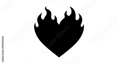 flaming heart, heart on fire, love symbol, passion icon, burning heart, fire heart silhouette, romantic symbol, intense emotion, heat icon, black flame heart, tattoo design, dramatic heart, emotional 