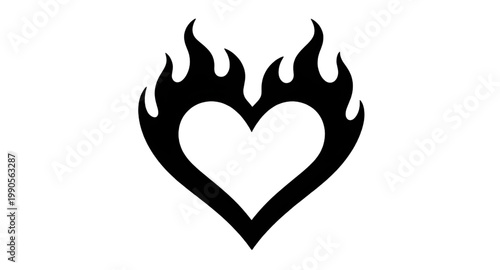 flaming heart, heart on fire, love symbol, passion icon, burning heart, fire heart silhouette, romantic symbol, intense emotion, heat icon, black flame heart, tattoo design, dramatic heart, emotional 