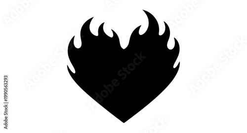 flaming heart, heart on fire, love symbol, passion icon, burning heart, fire heart silhouette, romantic symbol, intense emotion, heat icon, black flame heart, tattoo design, dramatic heart, emotional 