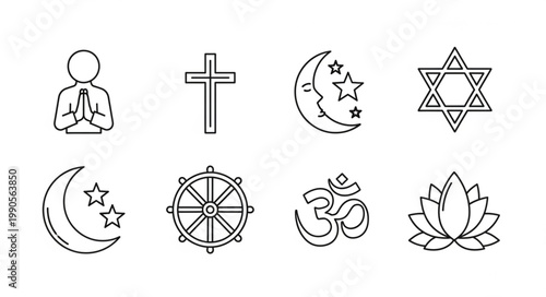 Collection of Religious Symbols and Icons Representing Faith.
