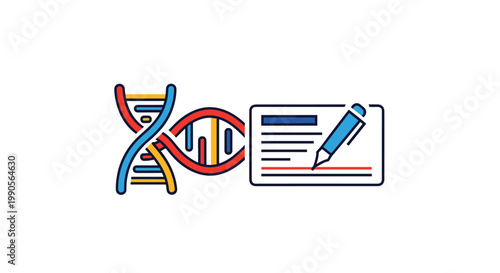 Biotechnology finance concept showing a colorful DNA helix alongside a signed check representing research funding.