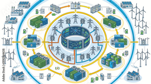 Infographic illustrating sustainable energy ecosystem.