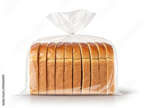 Loaf of sliced bread in plastic bag isolated