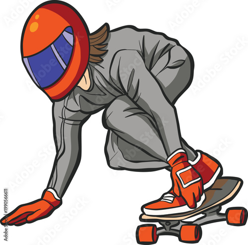 Futuristic Skateboarder Action Cartoon Illustration
