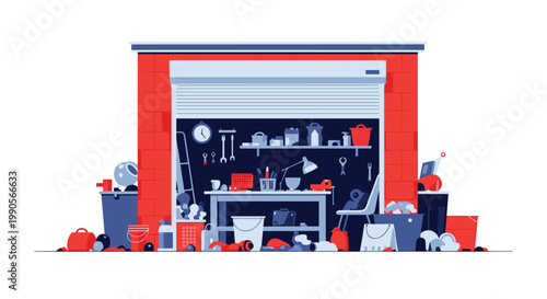 Extremely cluttered workshop or garage filled with an overwhelming collection of tools, boxes, and various household items needing organization.