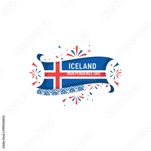 Iceland Independence Day celebration with flag and fireworks display