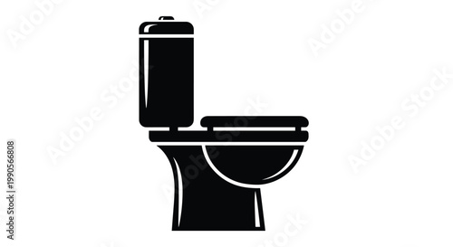 Minimalist black silhouette of a standard ceramic flush toilet against a plain background for bathroom plumbing and interior design use.