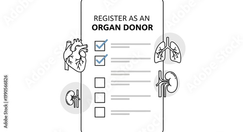 Organ Donor Registration Form with Medical Icons.