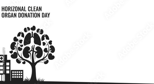 Organ Donation Tree with Hospital Silhouette.