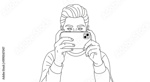 Man holding smartphone taking a picture with both hands.
