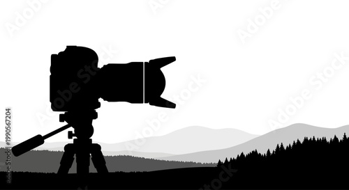 Silhouette of a Professional Camera on a Tripod.