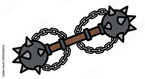 Medieval flail weapon illustration isolated on white background