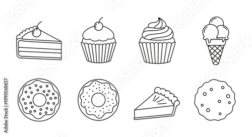 Collection of Sweet Desserts and Baked Goods Icons.