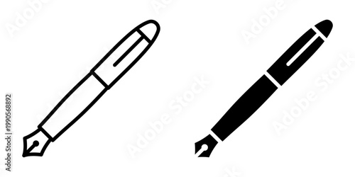 Fountain pen icon set. Minimalistic pen icons in contrasting black and white styles. vector illustration on white background