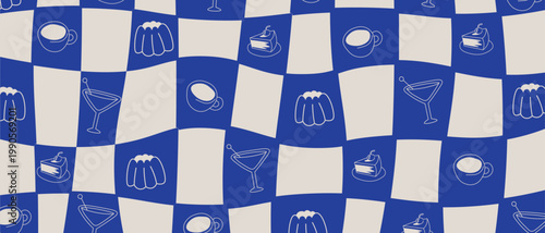 Abstract retro coffee background, cute squares background