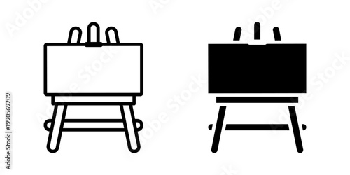 Erasel Icon Set. Minimalist black and white easel icon illustration.