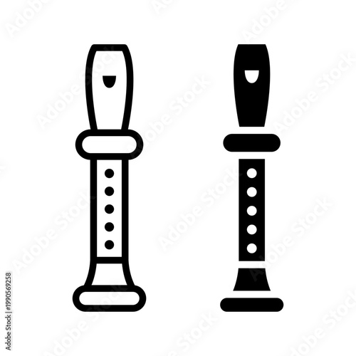 Flute icon set. Minimalist black and white recorder icons for music illustration. vector illustration on white background