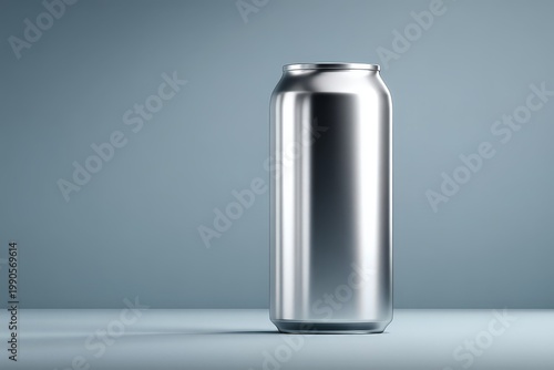Minimalistic design of a silver can against a soft background.