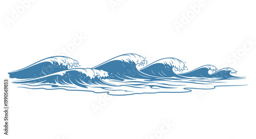 Stylized ocean waves in blue isolated on white vector illustration