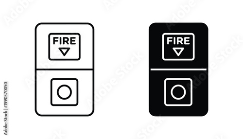 Fire alarm button icon set for emergency safety equipment and building hazard protection systems
