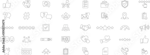 Customer satisfaction line icons set feedback, rating, review, support and service symbols