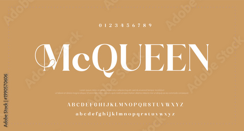 
Bold simple sans serif display font for logos headers or slogans, elegant vector thick and beautiful geometric typeface, uppercase letters alphabet with numbers, poster and advertising.