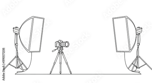 Professional Photography Studio Setup with Camera and Softboxes.