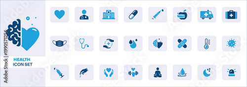 Modern Health Medical Icon Set Vector, Flat Healthcare Symbols Collection, Hospital, Doctor, Medicine, Wellness Icons, Transparent Background
