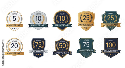 Collection of Anniversary Badges and Seals with Numbers.