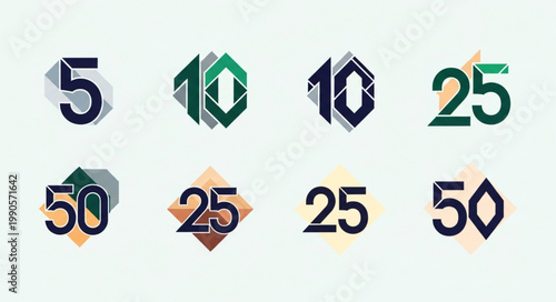 Collection of stylized numbers and digits in various geometric shapes.