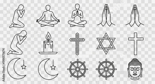 Collection of Religious Symbols and Figures Icons.