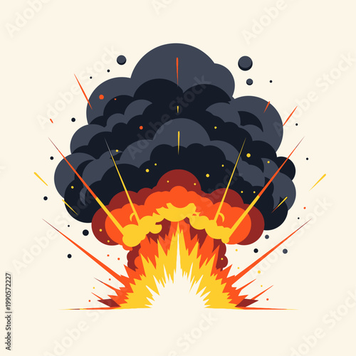 A massive explosion occurs with a large cloud of smoke and fire rising.