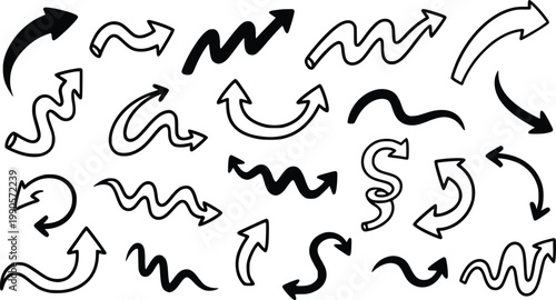 Hand drawn arrows in various styles and directions for design use