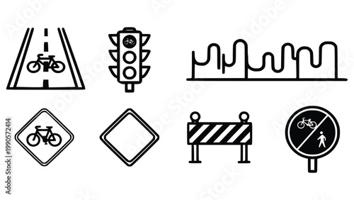 Bicycle traffic signs and road markings for cyclist safety and guidance