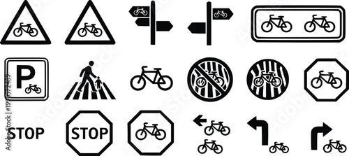 Bicycle traffic signs and symbols for road safety and cycling infrastructure guidelines