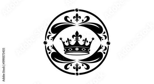 Black and white royal crown logo.