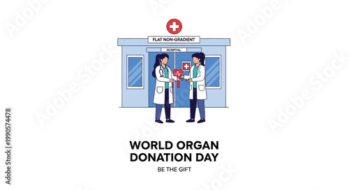 World Organ Donation Day doctors with heart symbol.
