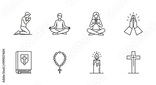 Religious Symbols and Practices Icons Collection.