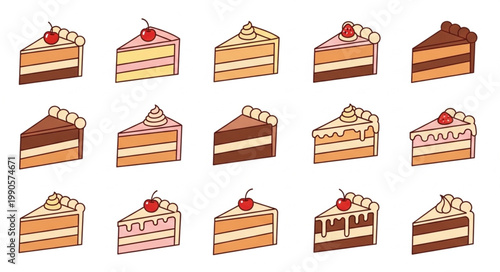 Assortment of Delicious Cake Slices with Toppings.