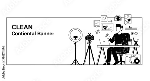 Content Creator Working Remotely With Technology Setup.