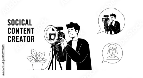 Social Content Creator Filming with Professional Equipment.