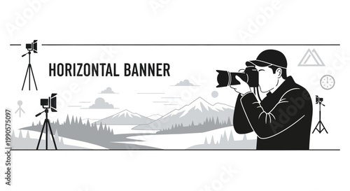 Photographer Capturing a Scenic Landscape with Professional Camera.