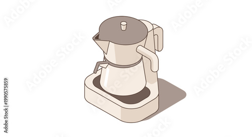 Isometric Espresso Maker and Moka Pot Illustration on Heating Base, Minimalist Vector Design for Coffee Brewing and Kitchen Appliance