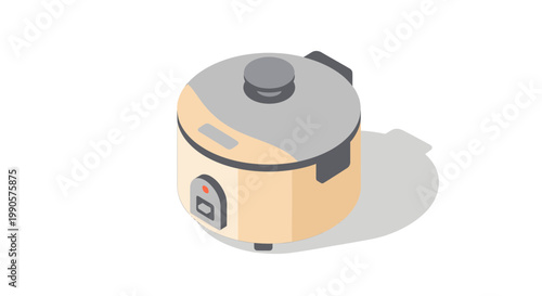 Isometric Electric Rice Cooker Vector Illustration, Kitchen Appliance Icon Isolated on White Background