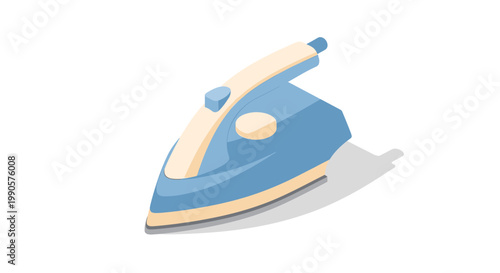 Modern Blue and Cream Electric Steam Iron Isometric Vector Illustration for Laundry and Garment Care Isolated on White Background