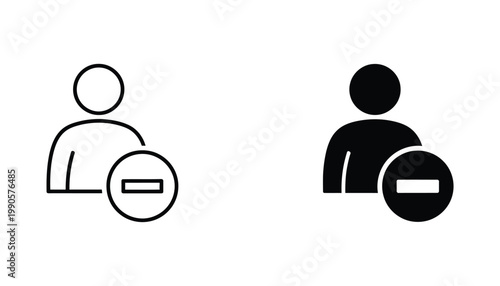 User account removal icon set featuring bold black silhouette and clean line art styles for digital interface design and user management systems