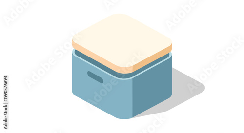 Isometric Blue Storage Box with Wooden Lid for Organization and Home Office Decor