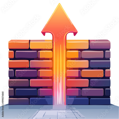 A colorful brick wall with an arrow pointing upwards